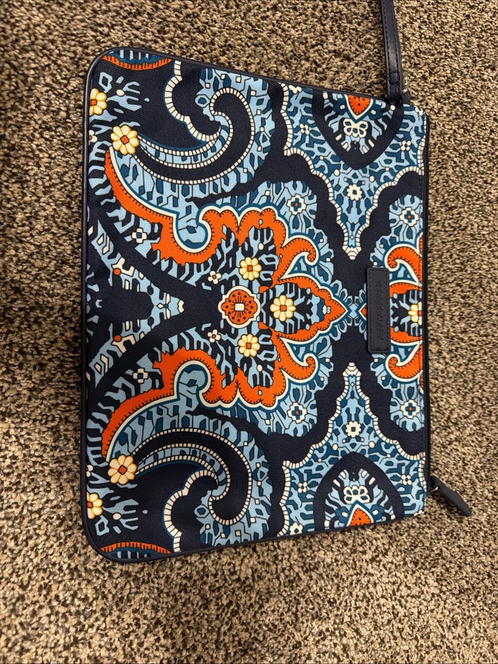 Vera Bradley Blue, Navy & Orange Paisley Travel Wristlet Marrakesh Pattern